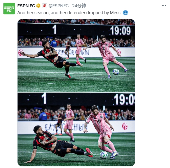  名場面記錄！ESPN曬照：又一個賽季，又一名后衛(wèi)被梅西扣倒